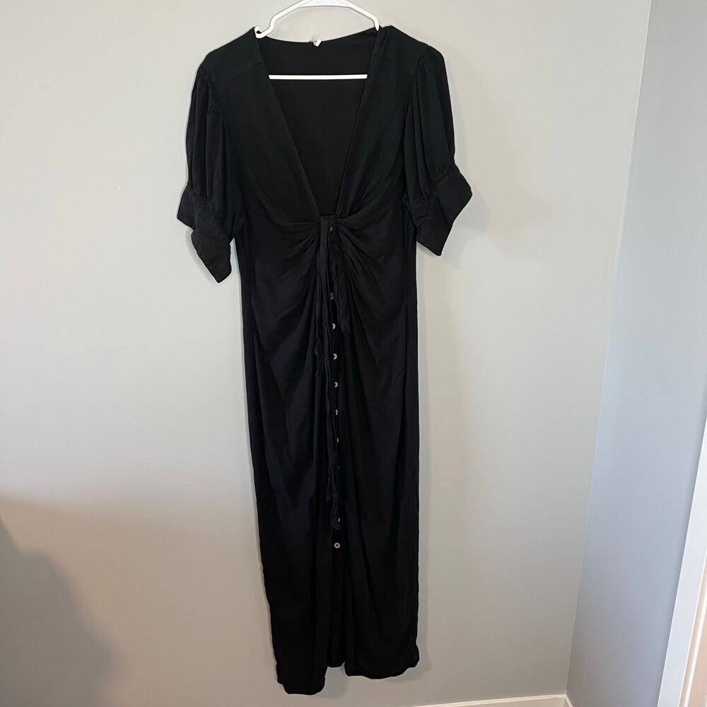 Free People Vintage Summer Midi Black Dress with Buttons Size Large - Picture 15 of 15